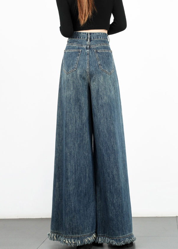 Pantalon large en denim bleu moderne à taille haute avec pompons Automne AW1003