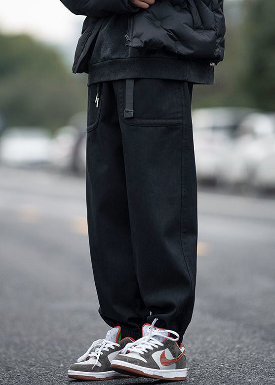 Pants Pockets Spring Elastic Waist Men Coffee Beam Modern