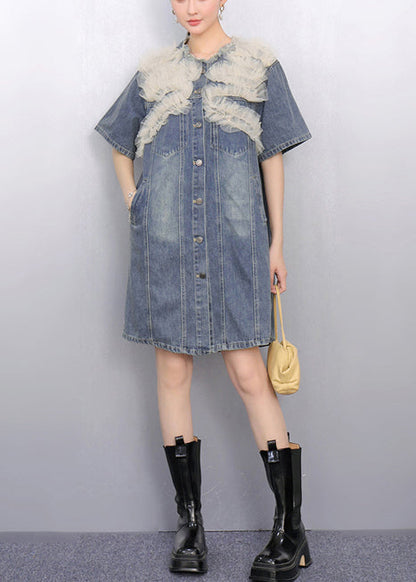 Tulle Modern Day Denim Patchwork Dress Blue Summer