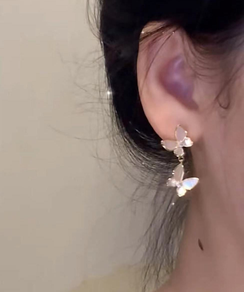 Modern Pearl Alloy Copper Drop Tassel Earrings Gold Butterfly