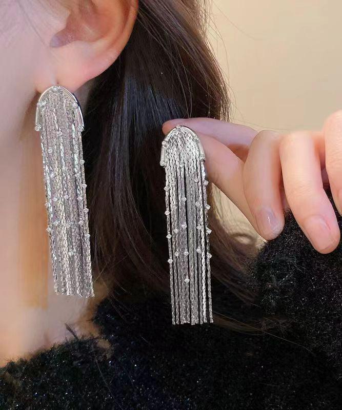 Modern Gold Sterling Silver Overgild Zircon Tassel Drop Earrings QQ060