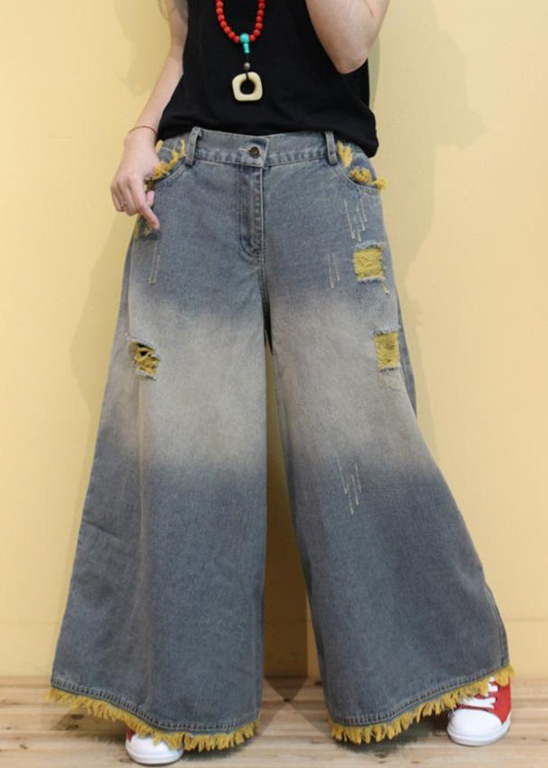 Pantalon large en denim taille haute avec poches vertes modernes pour l'été MN096