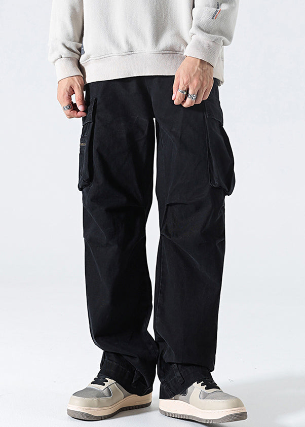Pants High Mens Spring Waist Grey Cotton Pockets Modern
