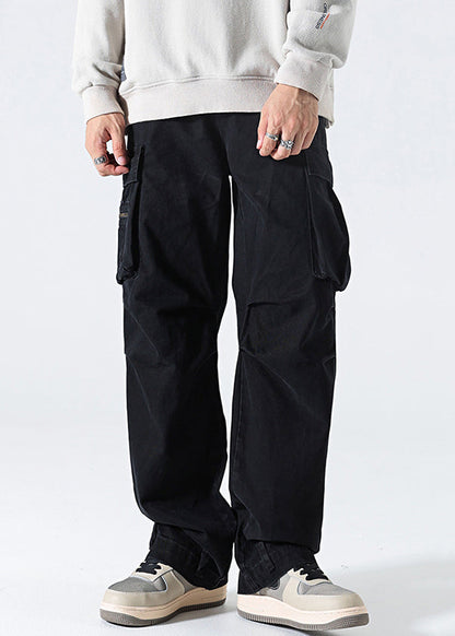 Pants High Mens Spring Waist Grey Cotton Pockets Modern