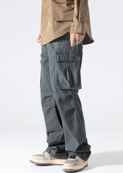 Pants High Mens Spring Waist Grey Cotton Pockets Modern