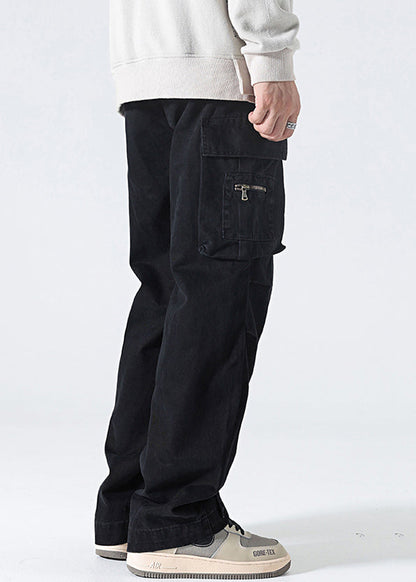 Pants High Mens Spring Waist Grey Cotton Pockets Modern
