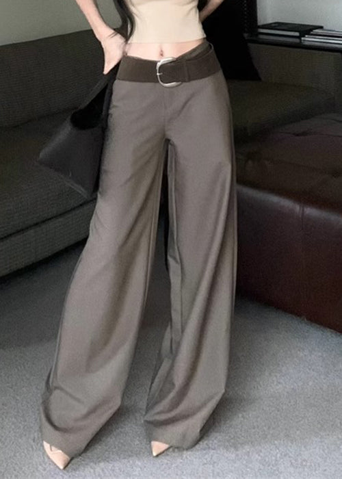 Fall Wide Spandex High Grey Pockets Leg Waist Modern Pants