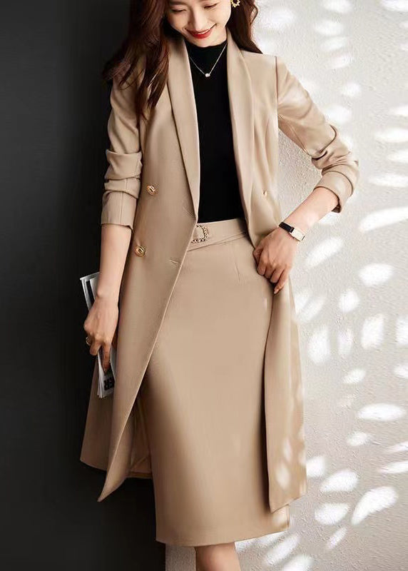 Modern Khaki Double Breast Formal Trench Coat Spring YJ026
