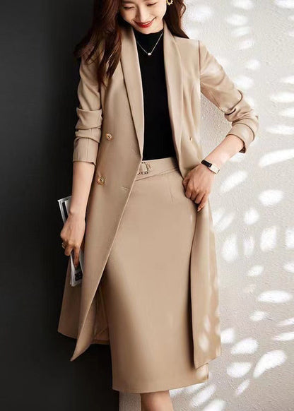 Modern Khaki Double Breast Formal Trench Coat Spring YJ026