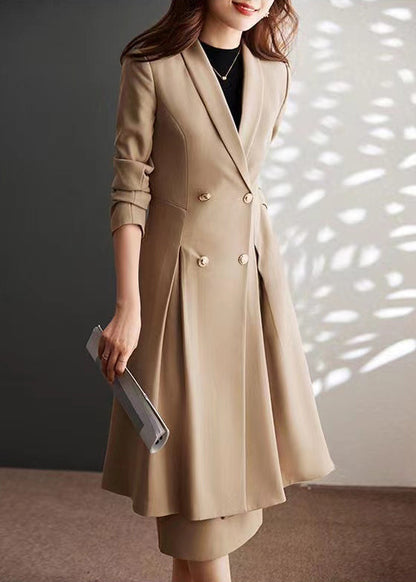 Modern Khaki Double Breast Formal Trench Coat Spring YJ026