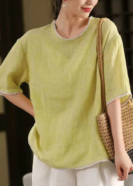 Summer Oversized Green Modern Linen Tanks Light Patchwork