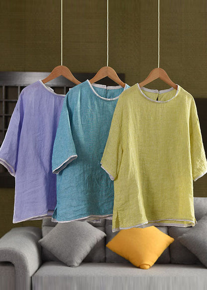 Summer Oversized Green Modern Linen Tanks Light Patchwork