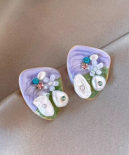 Earrings Zircon Alloy Modern Stud Beads Rice Light Floral Purple