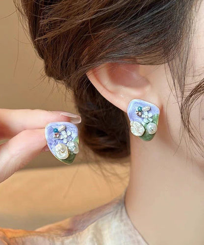 Earrings Zircon Alloy Modern Stud Beads Rice Light Floral Purple