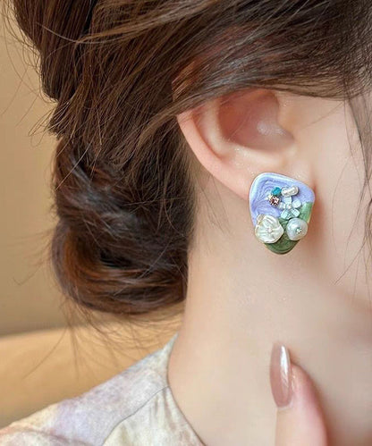 Earrings Zircon Alloy Modern Stud Beads Rice Light Floral Purple