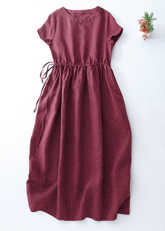 Long Linen Cinched Summer Dress Modern Mulberry