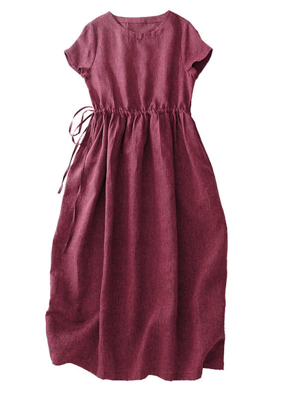 Long Linen Cinched Summer Dress Modern Mulberry