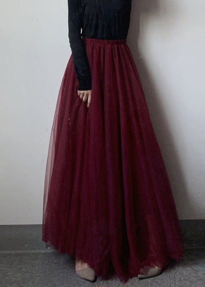 Modern Mulberry Elastic Waist Tulle Maxi Skirt YJ003