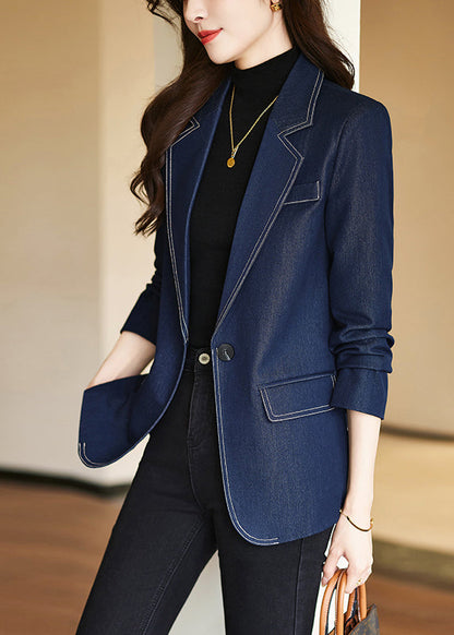 Modern Navy Notched Silm Fit Denim Coat Spring YJ025