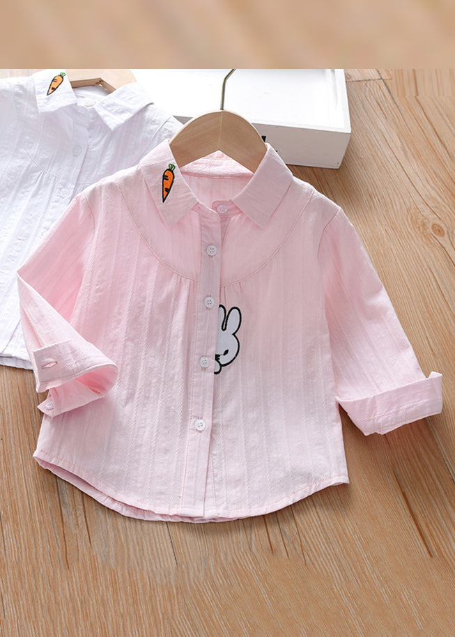 Modern Pink Peter Pan Collar Print Cotton Girls Blouse Long Sleeve YU1033