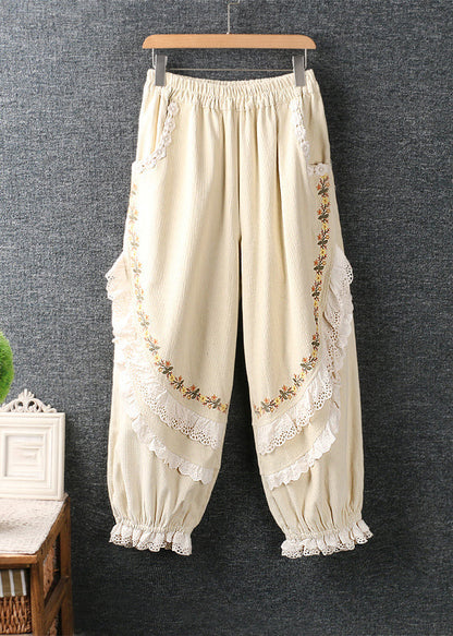 Modern Purple Embroidered Lace Ruffled Patchwork High Waist Lantern Pants VB1044