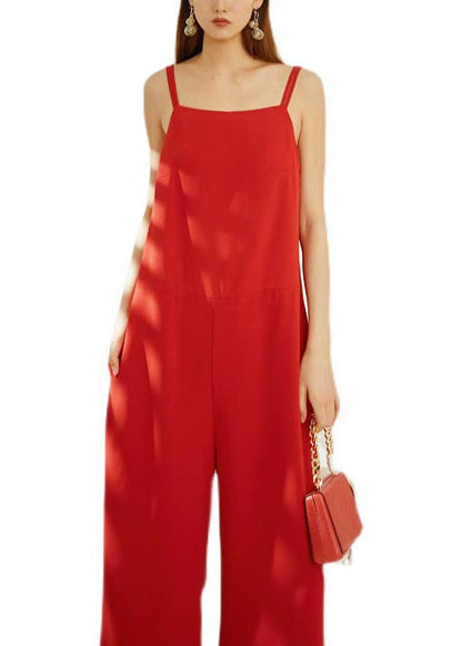 Red Pants Strap Straight Modern Spaghetti Chiffon Draping