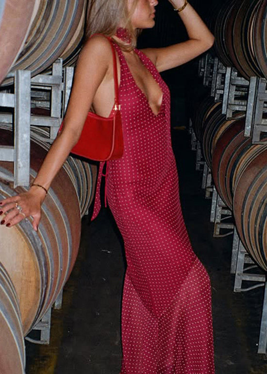 Dress Sleeveless Patchwork Red Tulle V Neck Long Modern