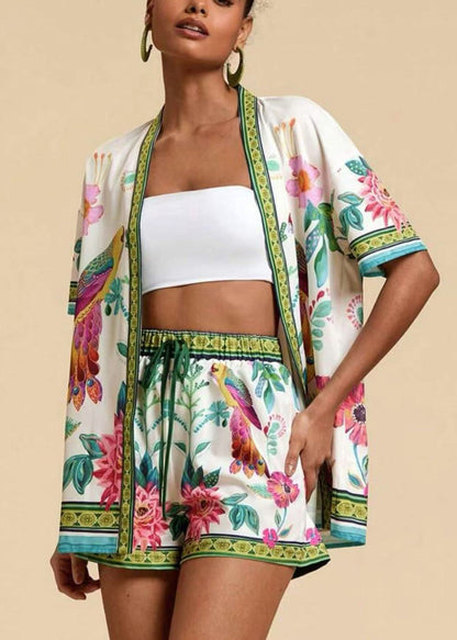 Blue Modern Pieces Neck And Shorts Royal Cardigans Two V Print