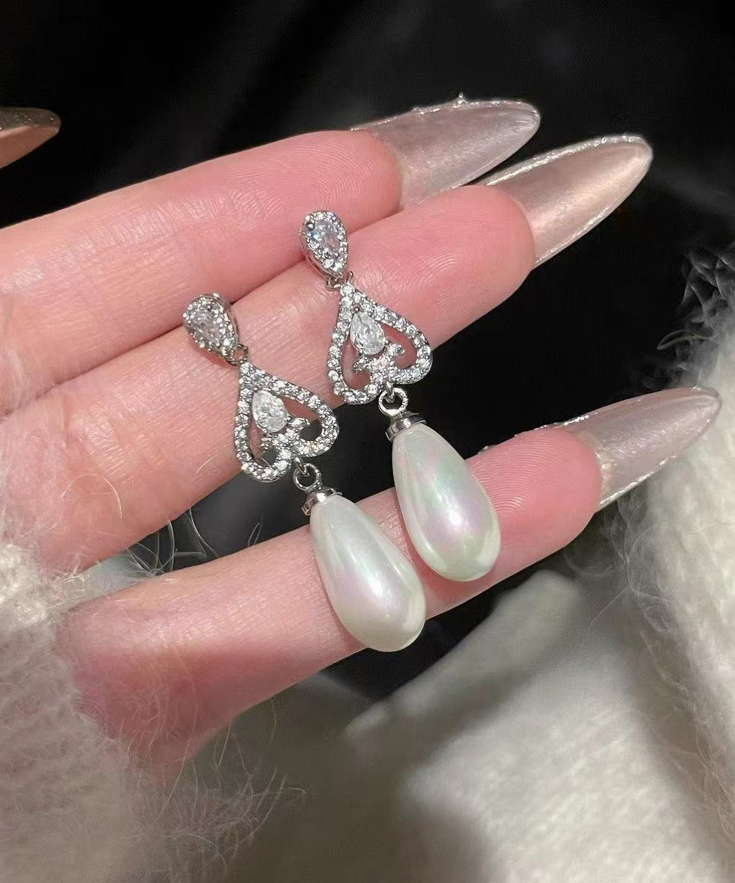 Silk Modern Earrings Drop Copper Overgild Zircon Pearl