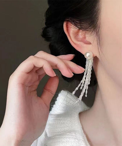 Modern Silk Sterling Silver Alloy Pear Tassel Drop Earrings QQ054