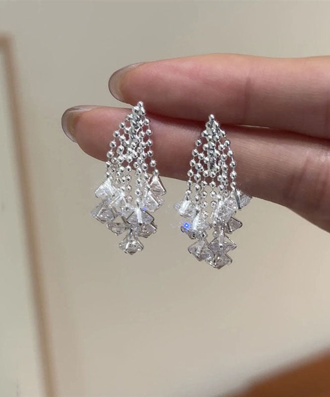 Sterling Zircon Tassel Silk Silver Earrings Fireworks Modern Drop