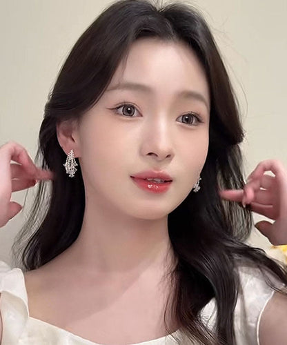 Sterling Zircon Tassel Silk Silver Earrings Fireworks Modern Drop