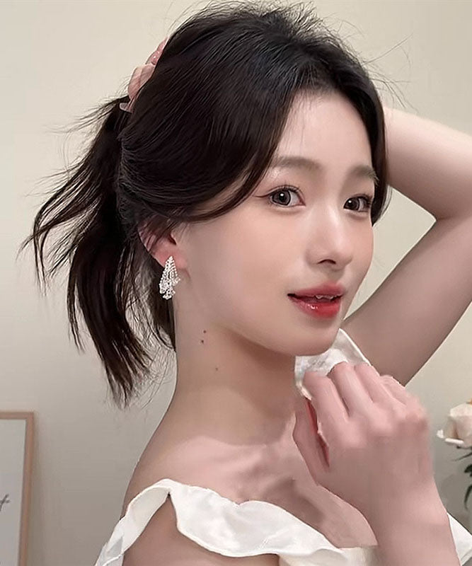 Sterling Zircon Tassel Silk Silver Earrings Fireworks Modern Drop