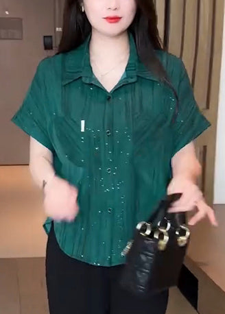 Green Modern Summer Sequins Chiffon Tops Blouse Tea