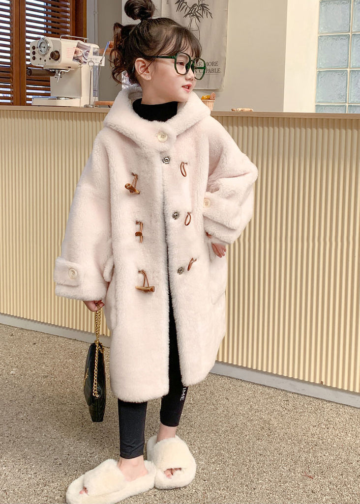 Modern White Button Girls Mink Velvet Long Hooded Coats Winter TG016