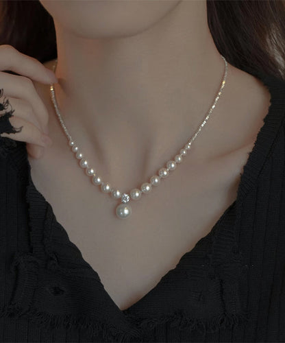 Collier pendentif en cuivre blanc moderne avec perles et zircons ZZ072