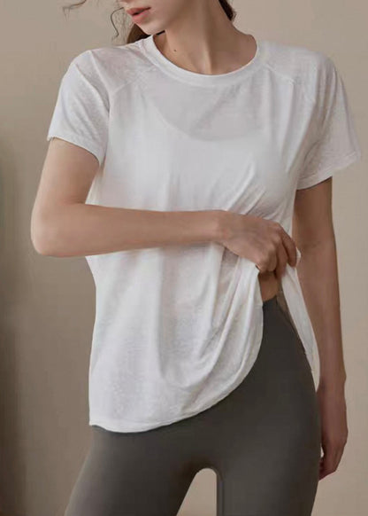Loose Yoga Modern Tops Out White Hollow O-Neck