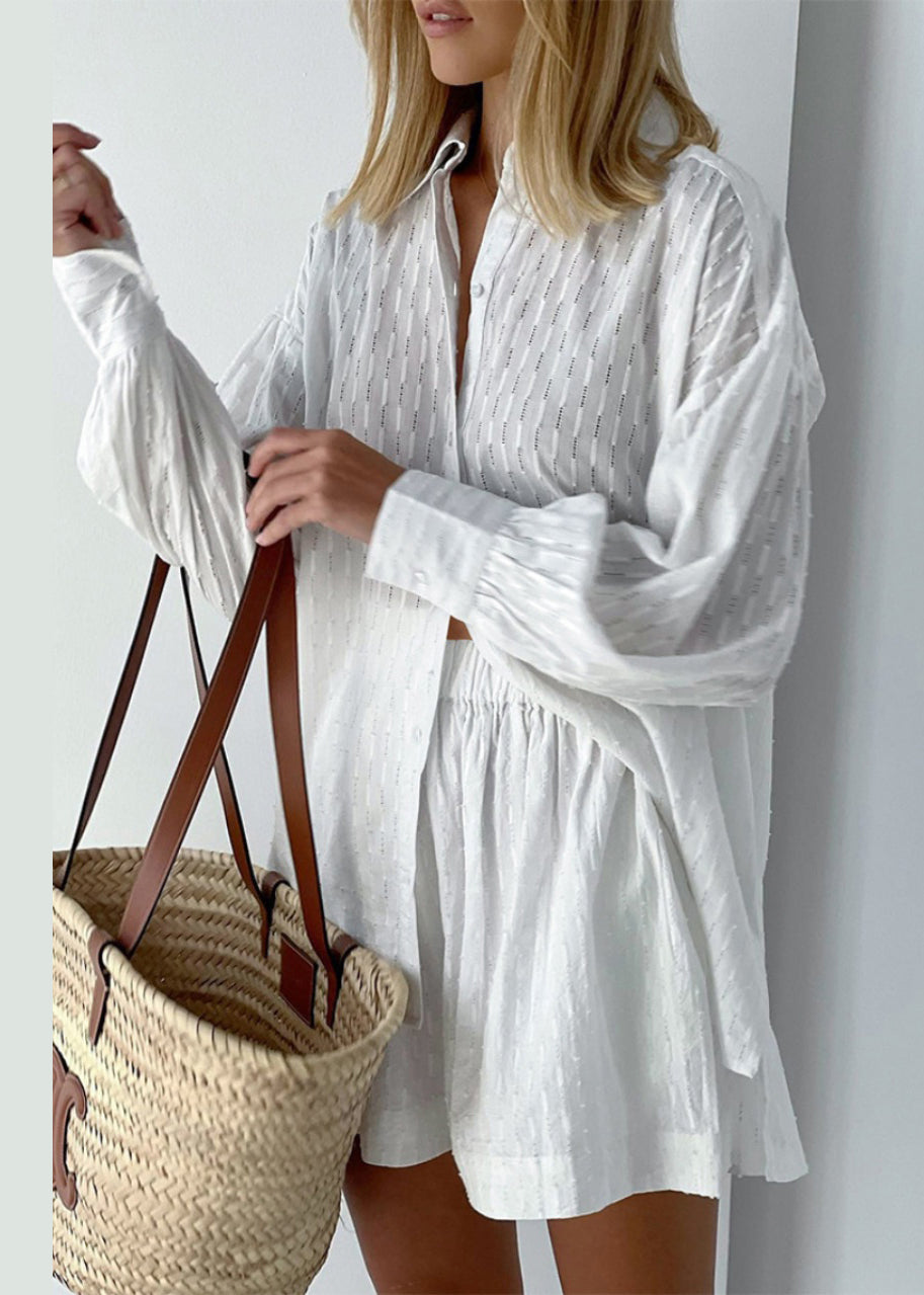 Cotton White Piece Modern Set Jacquard Outfits Two Oversized