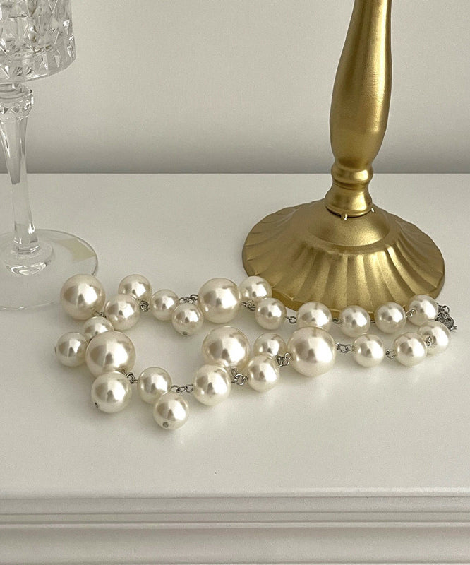 Modern White Stainless Steel Pearl Grapes Beading Princess Necklace WQ013