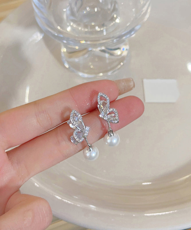 Drop Silver Modern White Out Hollow Zircon Sterling Butterfly