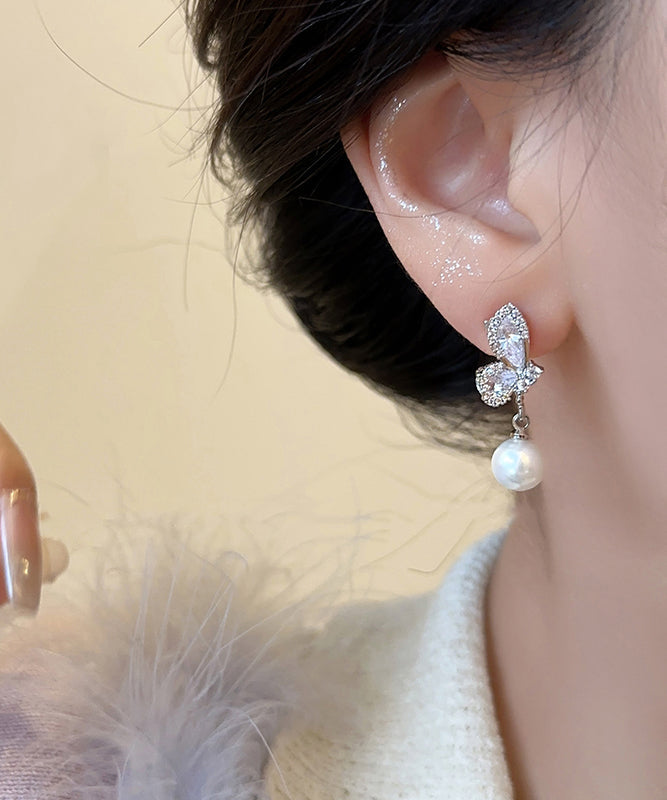 Drop Silver Modern White Out Hollow Zircon Sterling Butterfly