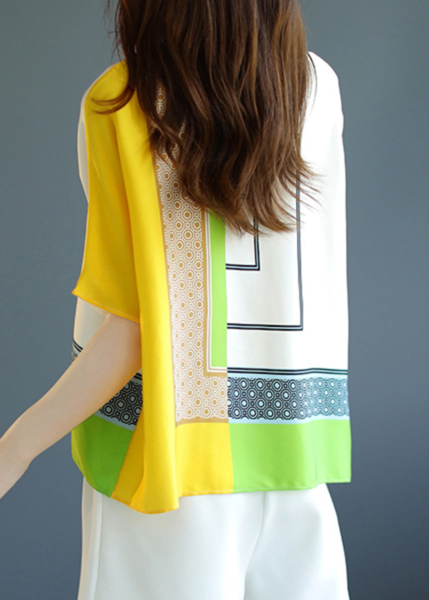 Modern Top Yellow Print Short Sleeve O-Neck