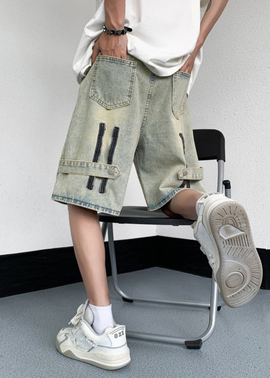 Mud Yellow Pockets Denim Mens Shorts High Waist Summer YL019