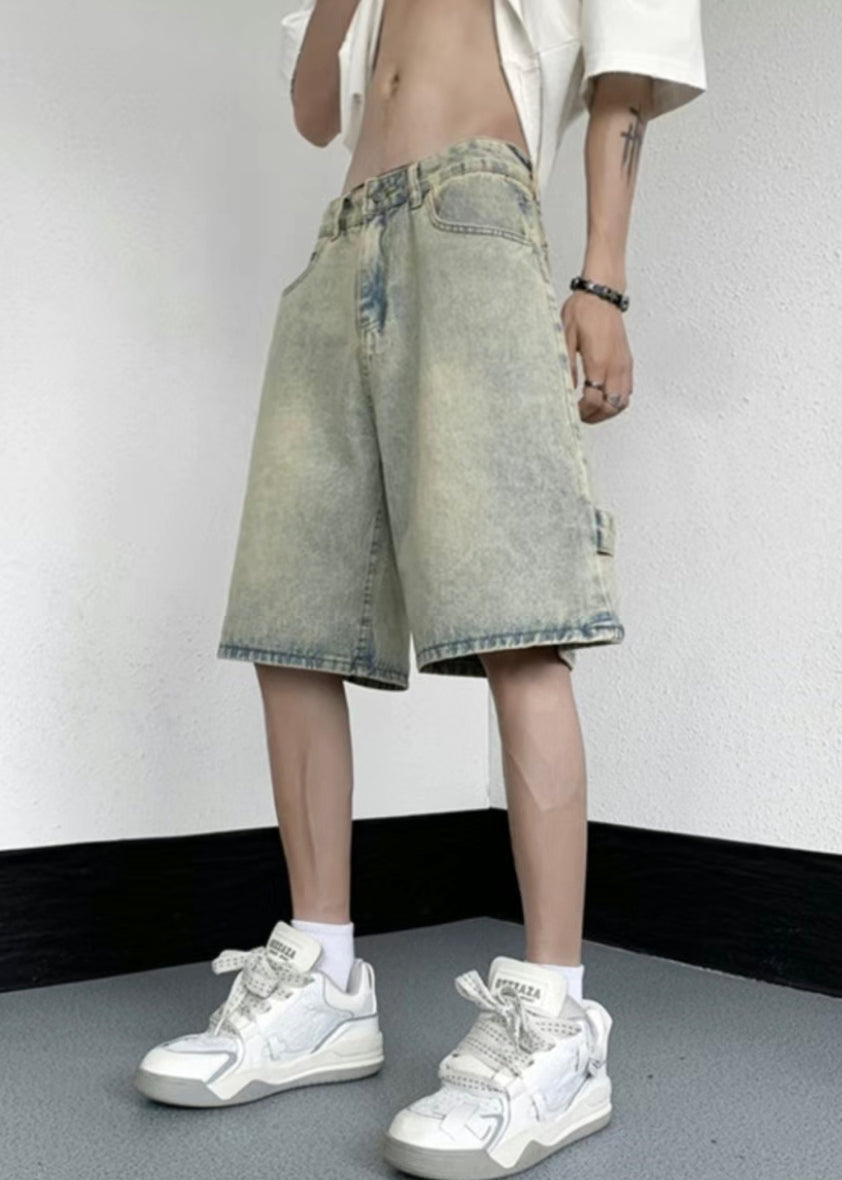 Mud Yellow Pockets Denim Mens Shorts High Waist Summer YL019