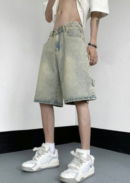 Mud Yellow Pockets Denim Mens Shorts High Waist Summer YL019