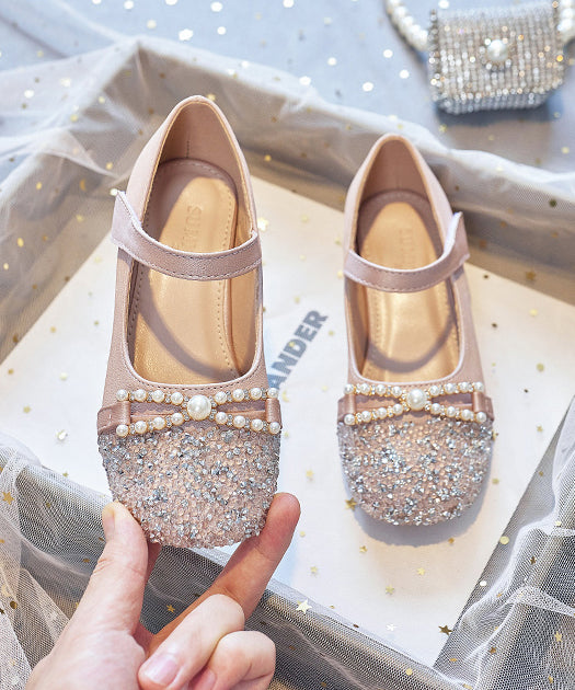 Bead Nail Flat Pink Buckle Baby Zircon Faux Shoes Girls Leather