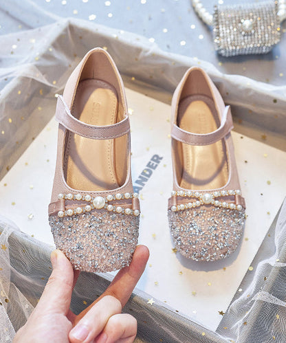 Bead Nail Flat Pink Buckle Baby Zircon Faux Shoes Girls Leather
