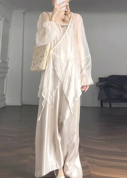 UPF Apricot Lantern Neck Chiffon V 50+ Natural Waist Coat Tie