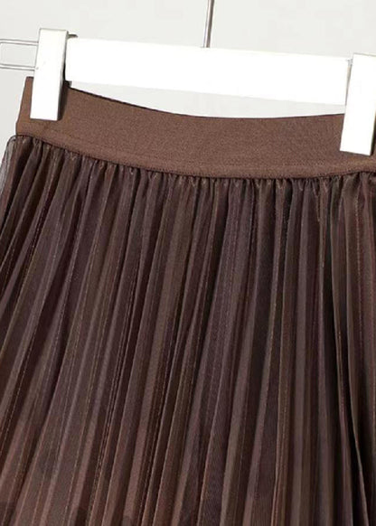 Natural Black Coffee Gradient Dot Print Tulle Pleated Skirt Spring QQ1066