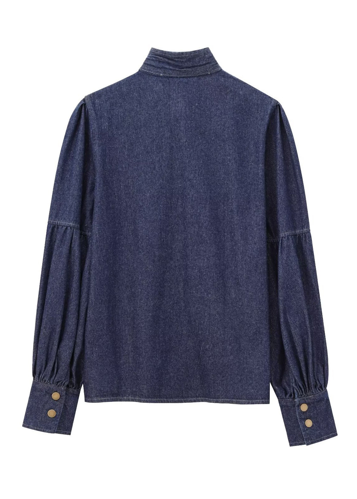 Shirt Natural Spring Dark Denim Stand Bow Blue Patchwork Collar